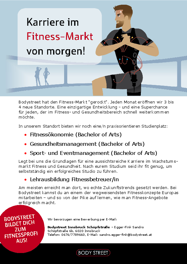 Bodystreet Innsbruck Ausschreibung für die Lehrausbildung Fitnessbetreuer/in