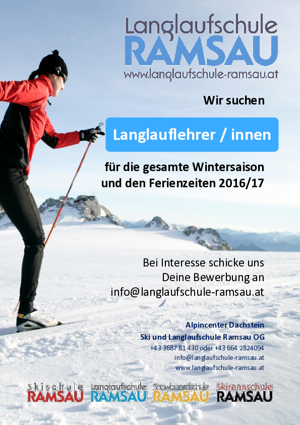 Inserat der Langlaufschule Ramsau mit Bild einer Langläuferin