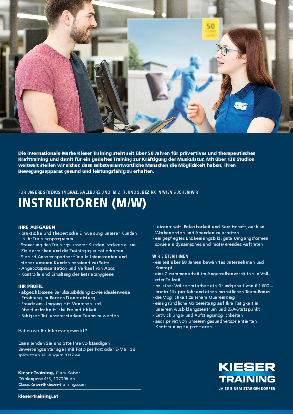 Kieser Training Instruktoren Innen Gesucht Bundessportakademie